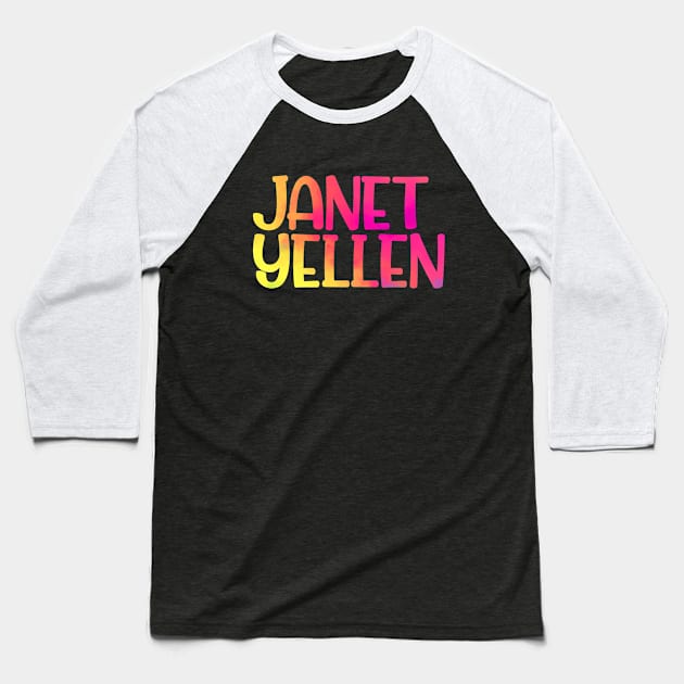 Janet Yellen colorful watercolor Baseball T-Shirt by BadrooGraphics Store